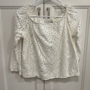 White eyelet fully lined Bishop + Young cropped long sleeve blouse
